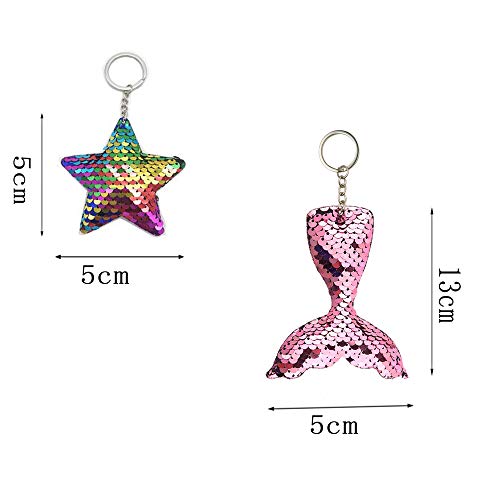 12 Piezas Llavero de Sirena,Llavero de Lentejuelas Flip , Llavero de Sirena Lentejuelas , Caras Reversibles en Forma de Sirena Estrella Delfín, Accesorios Decoración ,Fiestas Cumpleaños de Niños