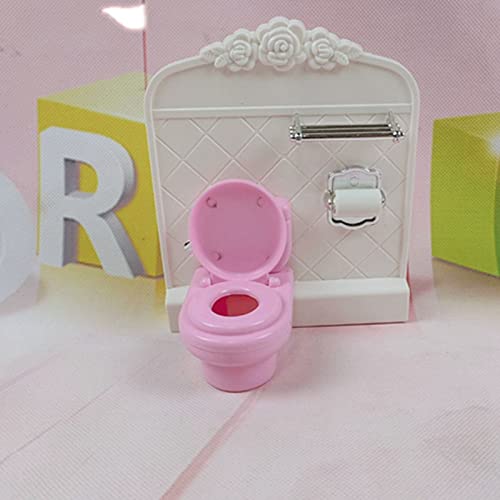 16MG Juego de casa de muñecas, accesorios para casa de muñecas, muebles en miniatura, bañera, tocador, realista, rosa, blanco, interactivo, juguete de decoración