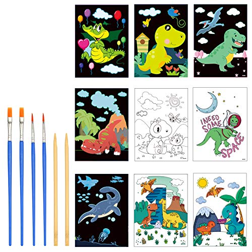18 hojas Scratch Art Dinosaurios LANMOK Papel de Rascar Animal Manualidades para Rascar Niños Cumpleaños Infantiles Clase de Artesanía de Escuela Premios Clases de Pintura