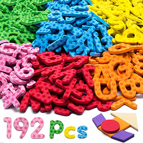 192 Piezas Letras Magnéticas en Gomaespuma de Colores con Formas Geométricas, Símbolos y Números - Imanes del Alfabeto Educativos para Niños de Preescolar para Aprender Jugar o Pegar en la Nevera