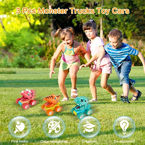 3 Paquetes de Coches de Juguete Monster Truck, Yideng Pull Back Toy Cars Los vehículos no requieren batería Inercia Coche Juguetes Plástico Push Along Cars Mini Pull Back Cars Juguete de Regalo
