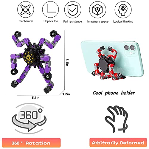 3 piezas de dedos transformables Gyro robots dedos tip Spinner mecánico inquietante mecánico desmontable DIY dedo punta spin Top Toy antiestrés juguete para niños y adultos (amarillo, azul y morado)