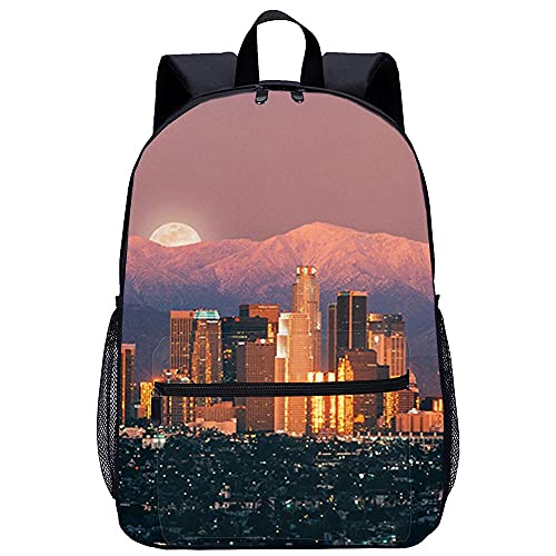 3D Escolar Mochila con Mochilas Escolares para Niñas y Niños de-los Angeles-Adecuado para: estudiantes de primaria y secundaria, la mejor opción para viajes al aire libre-Tamaño: 45x30x15 cm / 17 p
