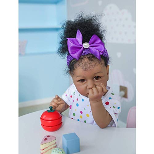 55cm 22inch Reborn Doll Hecho a Mano afroamericano Baby Doll Muñecas de Silicona Real Look Realista Reborn Baby Doll Chupete con imán Gratis (7#, Ojos Marrones)