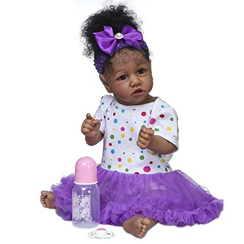 55cm 22inch Reborn Doll Hecho a Mano afroamericano Baby Doll Muñecas de Silicona Real Look Realista Reborn Baby Doll Chupete con imán Gratis (7#, Ojos Marrones)