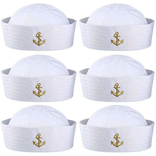 6 Piezas Sombrero de Marinero Blanco de Halloween Gorro de Capitán Sombreros Nauticos para Disfraz de Marinero de Adulto, Viste a Sombreros de Fiesta