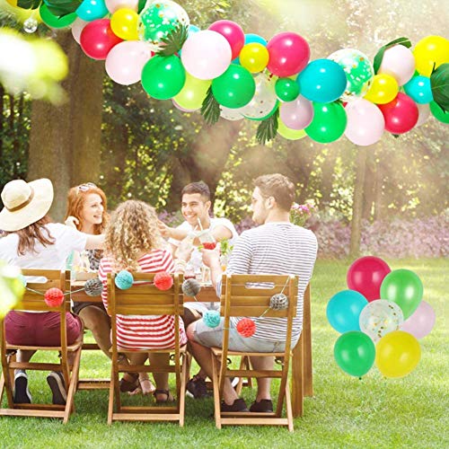 83 Pcs Tropical Balloons Garland Kit DIY Luau Balloon Arch Garland with Palm Leaves and Balloon Strip for Tropical Theme Birthday Party Baby Shower Decorations