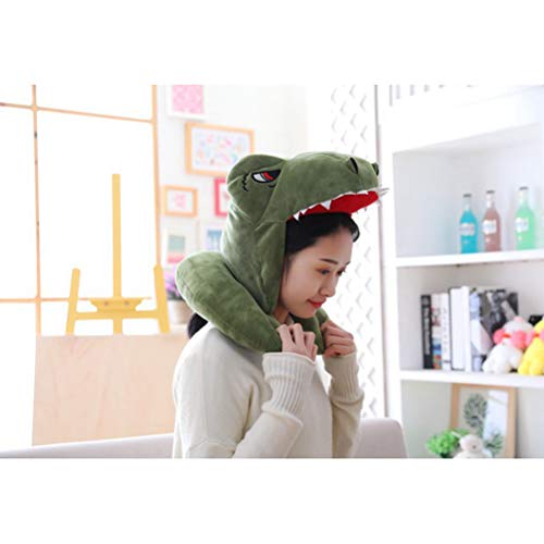 Abaodam Bonito cojín de peluche con capucha de dinosaurio, cojín de viaje relleno, juguete de muñeca para niños y adultos