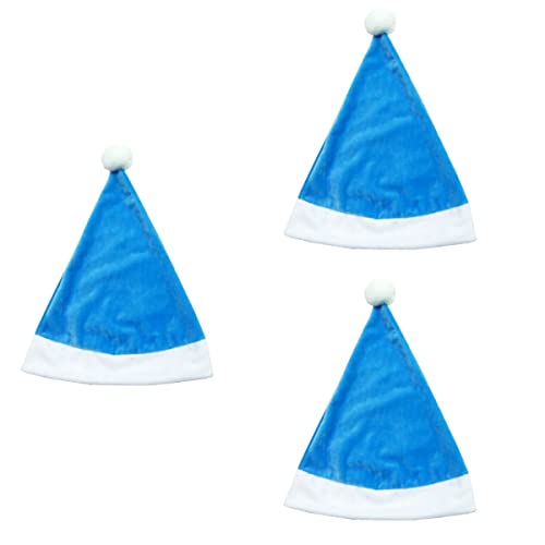 ABOOFAN 3 unids Blue Santa Claus Hat Christmas Hat Canto Decoración para niños Adultos Festival de Navidad Decoración Bolsa de Regalo Decoraciones de Navidad