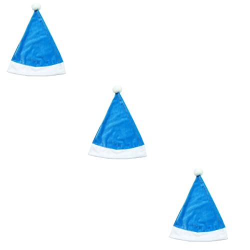 ABOOFAN 3 unids Blue Santa Claus Hat Christmas Hat Canto Decoración para niños Adultos Festival de Navidad Decoración Bolsa de Regalo Decoraciones de Navidad