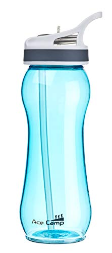 AceCamp TRITAN Botella de Agua | Botella de Agua a Prueba de Fugas sin BPA | Botella Deportiva Pajita I 550 ml I Azul I 15536