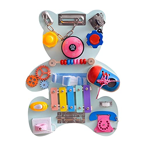 Allowevt Tablero de Juguete Montessori, Tablero sensorial, cerraduras de Juguete Educativo, Cubo Ocupado, Mesa de Actividades, Pared para guardería, Viajes, niños pequeños ocupados de 1 2 3