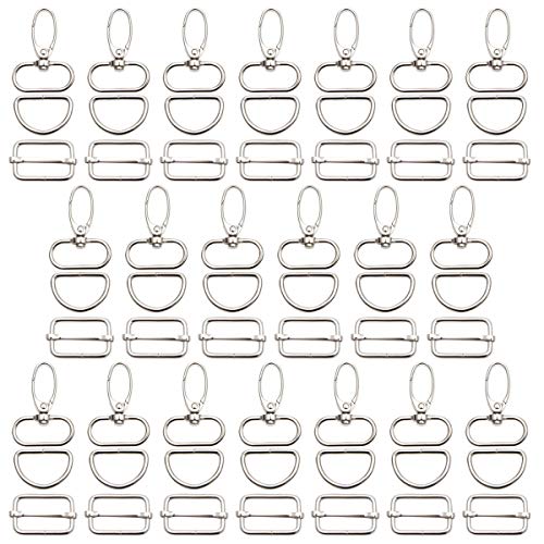 Anladia 60 mosquetones para llavero, giratorio 360 grados, mosquetón de 25 mm, con anillas en D, deslizador de cinturón para bolsos, llaves, mochilas, correas