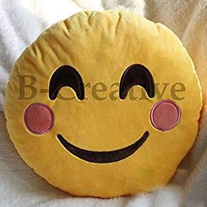 B-Creative 21 Estilos Emoji Emoticon Cojín Redondo Poo Relleno Suave 12" Almohada Felpa Regalo Reino Unido (Tímido)