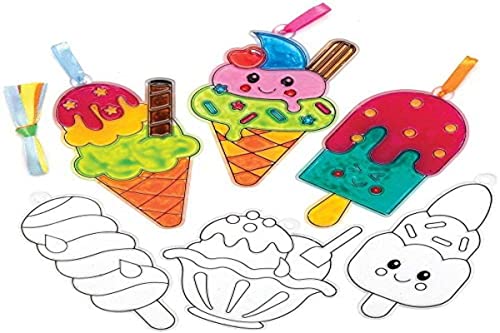 Baker Ross Atrapasol para Colorear En Forma de Helado AT985 (Pack de 10) decoraciones efecto de vidrio de colores para niños para realizar y exhibir