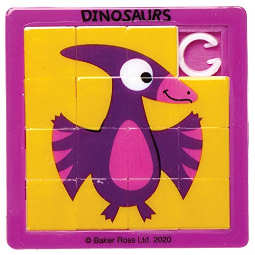 Baker Ross AX611 Puzles Deslizante Búhos Dinosaurio - Paquete De 6, Entretenimiento para Niños, Bolsas De Fiesta, Regalos Y Juguetes Pequeños para Niños