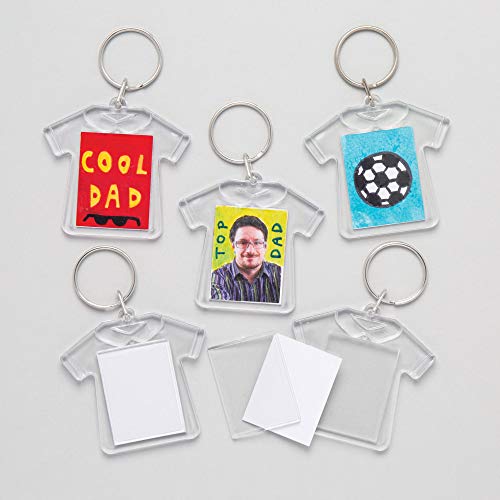 Baker Ross- Kits de llaveros en forma de camiseta (Pack de 6) que los niños pueden personalizar - Manualidades creativas infantiles para el Día del Padre