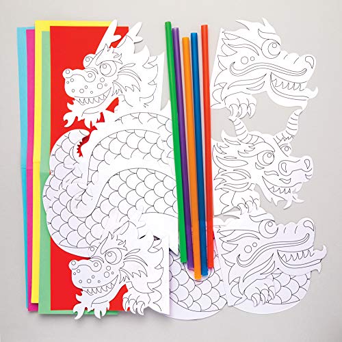 Baker Ross Marioneta de Dragon (Pack de 5) Actividad de manualidades infantiles del año nuevo chino para decorar