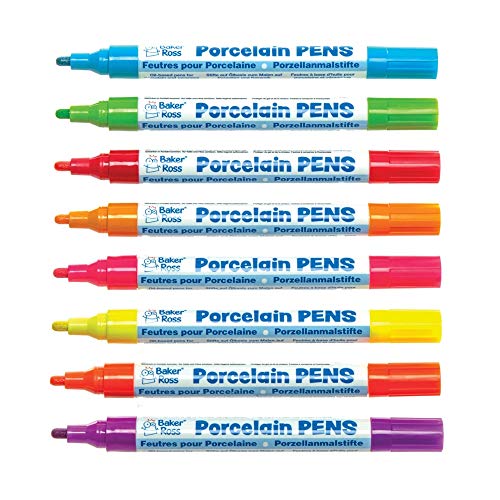 Baker Ross- Rotuladores fluorescentes para porcelana (Pack de 8) Pack de rotuladores fluorescentes variados perfectos para que los niños decoren superficies de porcelana