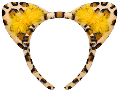Balinco Diadema de leopardo con orejas de peluche, diadema para el pelo, accesorio para el pelo, para carnaval, Halloween