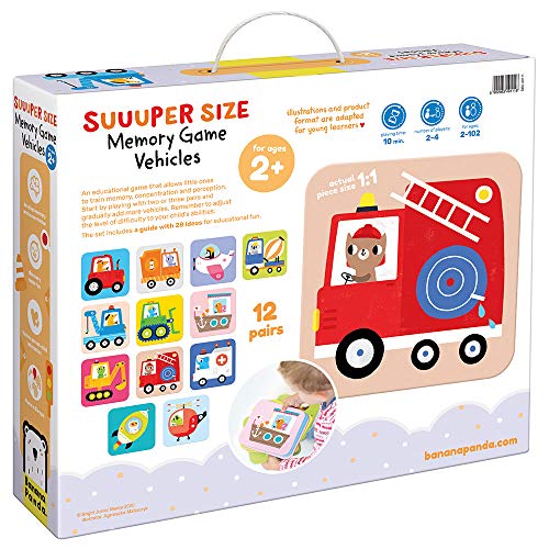 Banana Panda asignación, Juego, Color suuuper Size Memory Game Vehicles-Actividad educativa para niños a Partir de 2 años y Mayores (Bright Junior Media z o.o. SP. k. 49111)