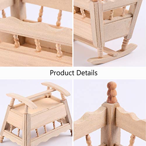 BESPORTBLE Mini Modelo de Cuna de Madera Simulación de Madera Casa Muebles Hechos a Mano Decoración Mini Decoración de La Casa de Muñecas ( Color de Madera Natural )