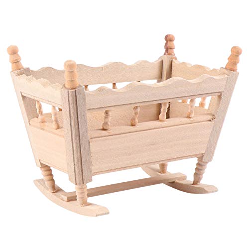 BESPORTBLE Mini Modelo de Cuna de Madera Simulación de Madera Casa Muebles Hechos a Mano Decoración Mini Decoración de La Casa de Muñecas ( Color de Madera Natural )