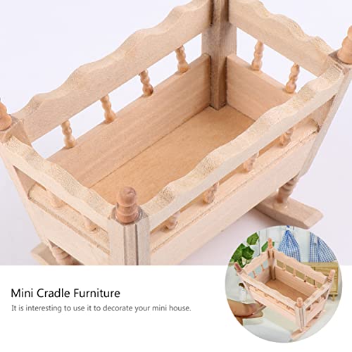 BESPORTBLE Mini Modelo de Cuna de Madera Simulación de Madera Casa Muebles Hechos a Mano Decoración Mini Decoración de La Casa de Muñecas ( Color de Madera Natural )