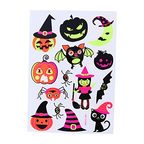 BESTOYARD Tatuajes temporales Maquillaje de Halloween para niños y niñas Calabaza Fluorescente Fantasma y murciélago Tatuajes creativos Pegatinas Creativas (037)