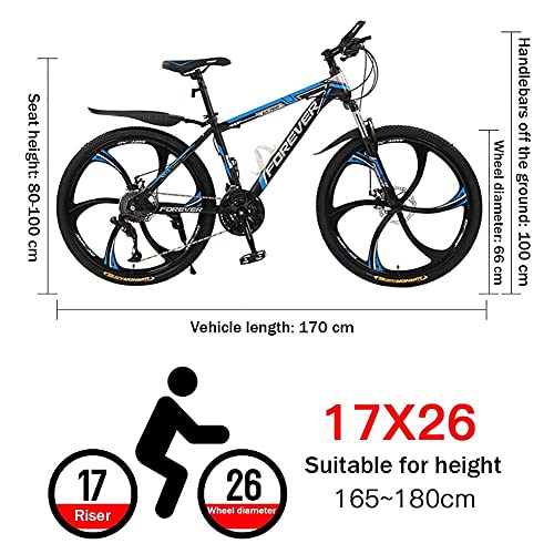 Bicicleta de montaña rígida, bicicletas de carretera, ruedas de 26 pulgadas, bicicletas de carretera de 21 velocidades, freno de disco doble, ruedas de 6 radios, regalos para amigos (negro azul) fengo