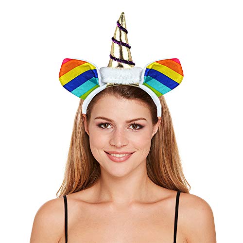 Boland-BOL04249 Tiara Rainbow Unicornio Diadema con Cuerno y Orejas, multicolor, Talla única (Ciao Srl BOL04249)