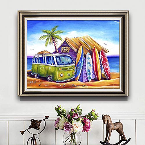 BOUNDAIR Pintar por Numeros Adultos Kit de Pintura al óleo de Lienzo DIY con Pinceles por Números Decoración del Hogar, Sin Marco-- Coche Pequeño (40 x 50 cm)