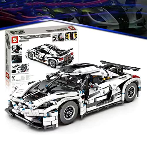 BRGAOQI Juego De Bloques De Construcción para Coche Coche Deportivo, Bloques De Construcción De Coche Deportivo De Carreras Juguete De DIY para Niños 1275 Bloques De Construcción (Blanco)