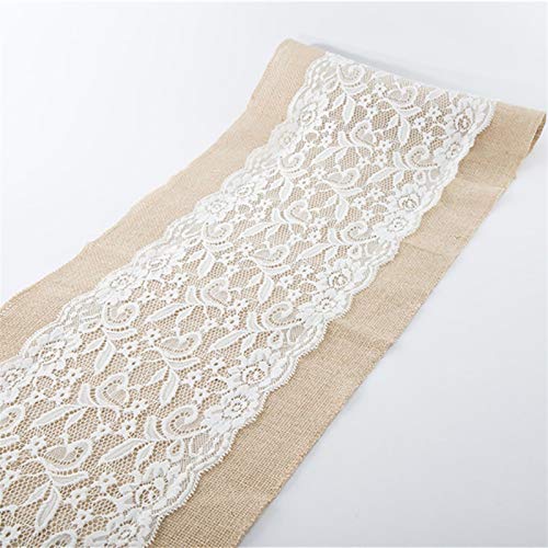 Caminos de Mesa Hogar y Cocina Vintage White Christmas Lace Jute Tabla Corredor Hessian Arpillera Fiesta Suministros de la Boda Decoración Natural Arpillera Imitado Jute Ropa de Cama Corredor de Mesa