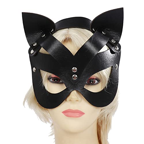Catwoman - Máscara de mujer para carnaval, sexy, piel sintética, orejas de gato, para Halloween, carnaval, maquillaje, fiesta, etc.