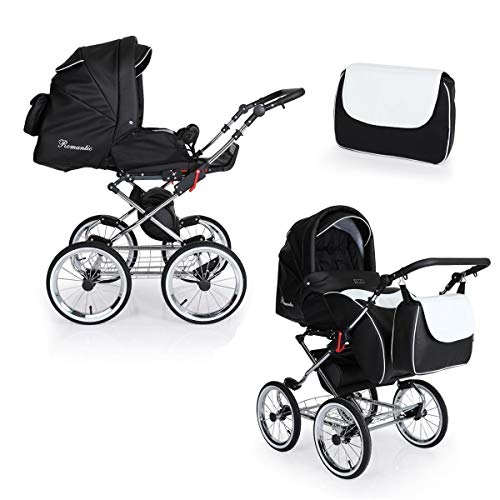 Cochecito retro 3en1 2en1 Isofix juego de cochecito combinado + accesorios Selección de colores Exclusivo romántico por ChillyKids Grey White 05 3en1 con asiento