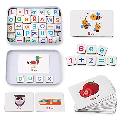 Coogam Letras y números magnéticos de Madera Juguetes, Nevera ABC Alfabeto Palabra Tarjetas de Vocabulario Ortografía Cuenta Juego Aprendizaje Mayúsculas Minúsculas Matemáticas para 3 4 5 años