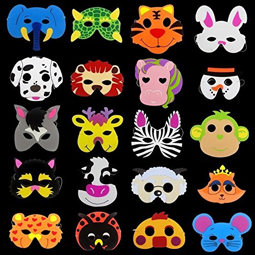 Creativee 20 x Niños Eva Foam Wild Animal de Granja Máscaras Fiesta Juguetes de llenado de Bolsillo, Las actuaciones de la Etapa Parte Celebrar máscaras- diseños Surtidos (Pack de 20)