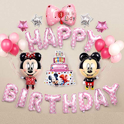 Cumpleaños Decoraciones de Mickey Mouse,Mickey Globos para Fiestas, Artículos de Fiesta de Mickey y Minnie para cumpleaños, fiestas, baby shower. (rosa)