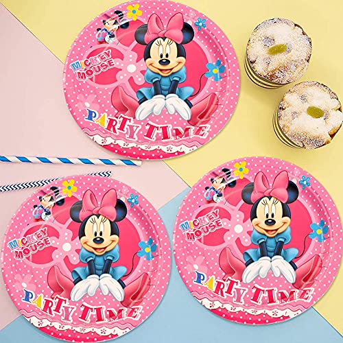 CYSJ 60PCS Set de Fiesta de cumpleaños de Minnie Disney Mickey Mouse Party Decoration Set Platos Tazas Servilletas Pack de Fiesta reciclable Mickey Mantel Sirve para 6 Invitados