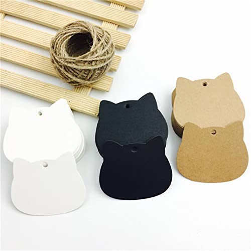 Decoración De Papel Partido 100 Unids/Lote Cabeza De Gato Blanco Negro Marrón Etiquetas De Papel Kraft Artesanía Precio En Blanco Etiqueta Colgante Tarjetas De Regalo De Fiesta De Navidad 5,2 * 6,5
