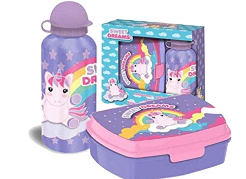 Desconocido Set Sandwichera Y Cantimplora de Colección Unicornios 'Sweet Dreams, Unisex Adulto, Multicolor, Talla Única