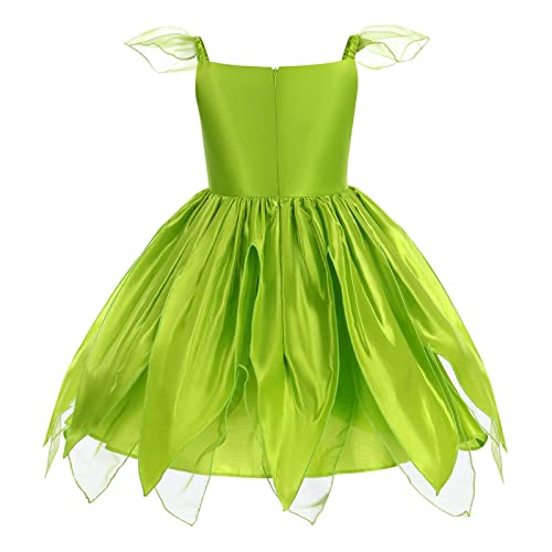 Disfraz De Hada De Campanilla para Niña Verde Princesa Vestido Tutú ala Mariposa Varita y Diadema Mágica Disfrace de Fiesta Cosplay Halloween Ceremonia Navidad Carnaval para Chicas Verde 5-6 Años