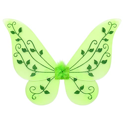 Disfraz De Hada De Campanilla para Niña Verde Princesa Vestido Tutú ala Mariposa Varita y Diadema Mágica Disfrace de Fiesta Cosplay Halloween Ceremonia Navidad Carnaval para Chicas Verde 5-6 Años