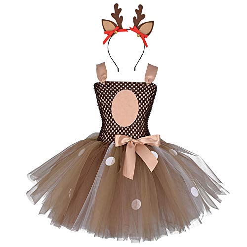 Disfraz de Navidad para niñas de Papá Noel, disfraz de jirafa, disfraz con diadema de princesa, Halloween, Navidad, carnaval, cosplay, fiesta, Marrón 2, 5-6 Años