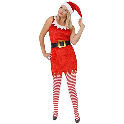 Disfraz de Papá Noel, diseño de Papá Noel con texto en inglés "Miss Jingle" y "Santa Santa" y cinturón + medias a rayas" (X-SMALL: UK 14-16)