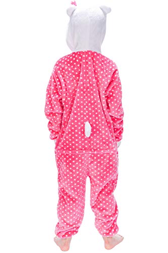 Dolamen Niños Unisexo Onesies Kigurumi Pijamas, Niña Traje Disfraz Animal Pyjamas, Ropa de Dormir Halloween Cosplay Navidad Animales de Vestuario (120-130CM (47"-51"), Hellokitty)