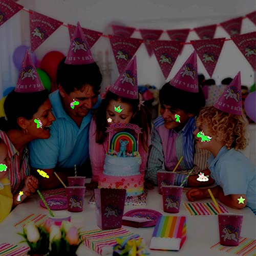 DPKOW Unicornio Tatuajes Temporales para niños,Luminoso Falso Tatuajes Pegatinas para niños niñas Fiestas Infantiles Unicornio cumpleaños de niños Regalo piñata,14 Hojas