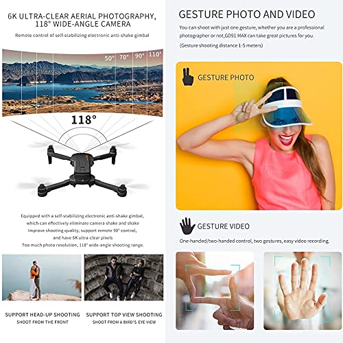 Drone con FHD FPV 5GHz Transmisión de imágenes Cámara de 6k Video en vivo para adultos Drone Niños adultos Control remoto Control de 90 °, Zoom deslizante 50x Fotografía aérea Freer 6K Ultra Clear Sk