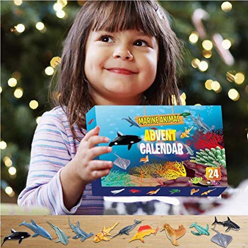 DUOCACL Calendario de Adviento de Navidad 2020, 24 Piezas, Juguete Educativo de Animales Marinos, Regalo Sorpresa de Cuenta atrás de Navidad para niños y niñas